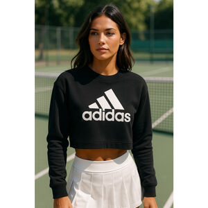 Adidas Cropped Logo Pullover Sweatshirt Black XS Women’s Athleisure Streetwear
